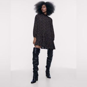 Zara floral print hight neck mini ruffle dress size xs